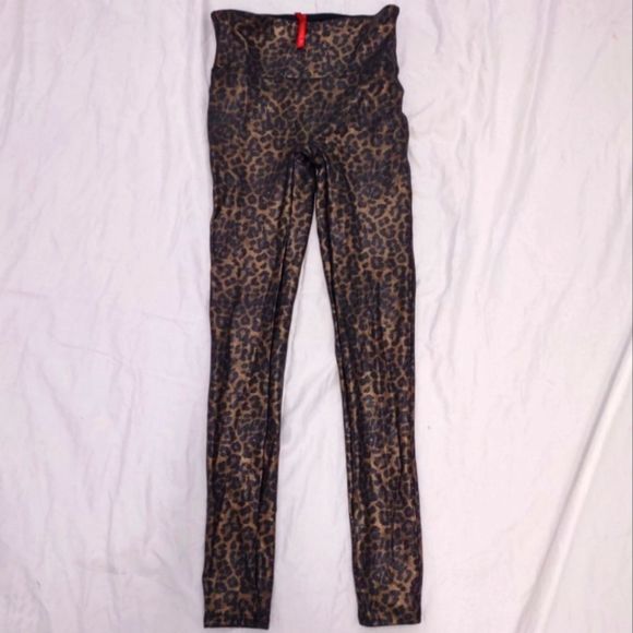 SPANX Pants - Spanx Leopard Print Faux Leather Metallic Shine Leggings. Small